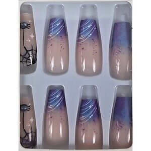 Halloween Press On Nails 24-Pack Medium Square Nail Tip Spiderweb Cosmic